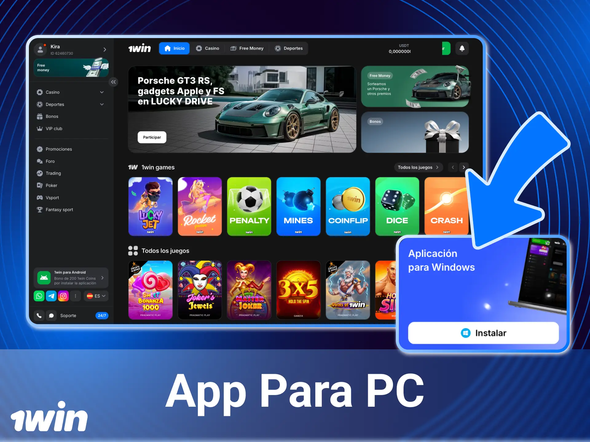 La aplicación de casino en línea 1win está disponible para PC.