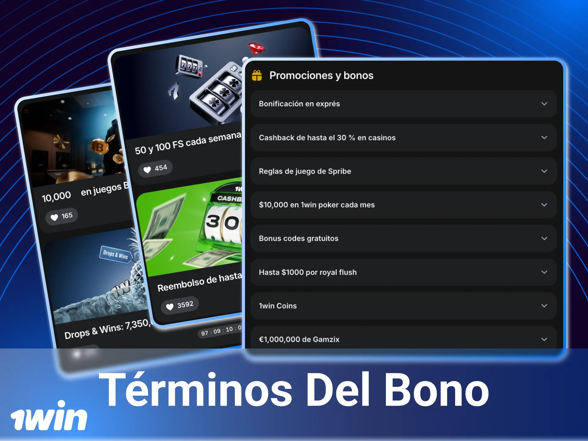 Lea las reglas para recibir bonos en el casino en línea 1win.