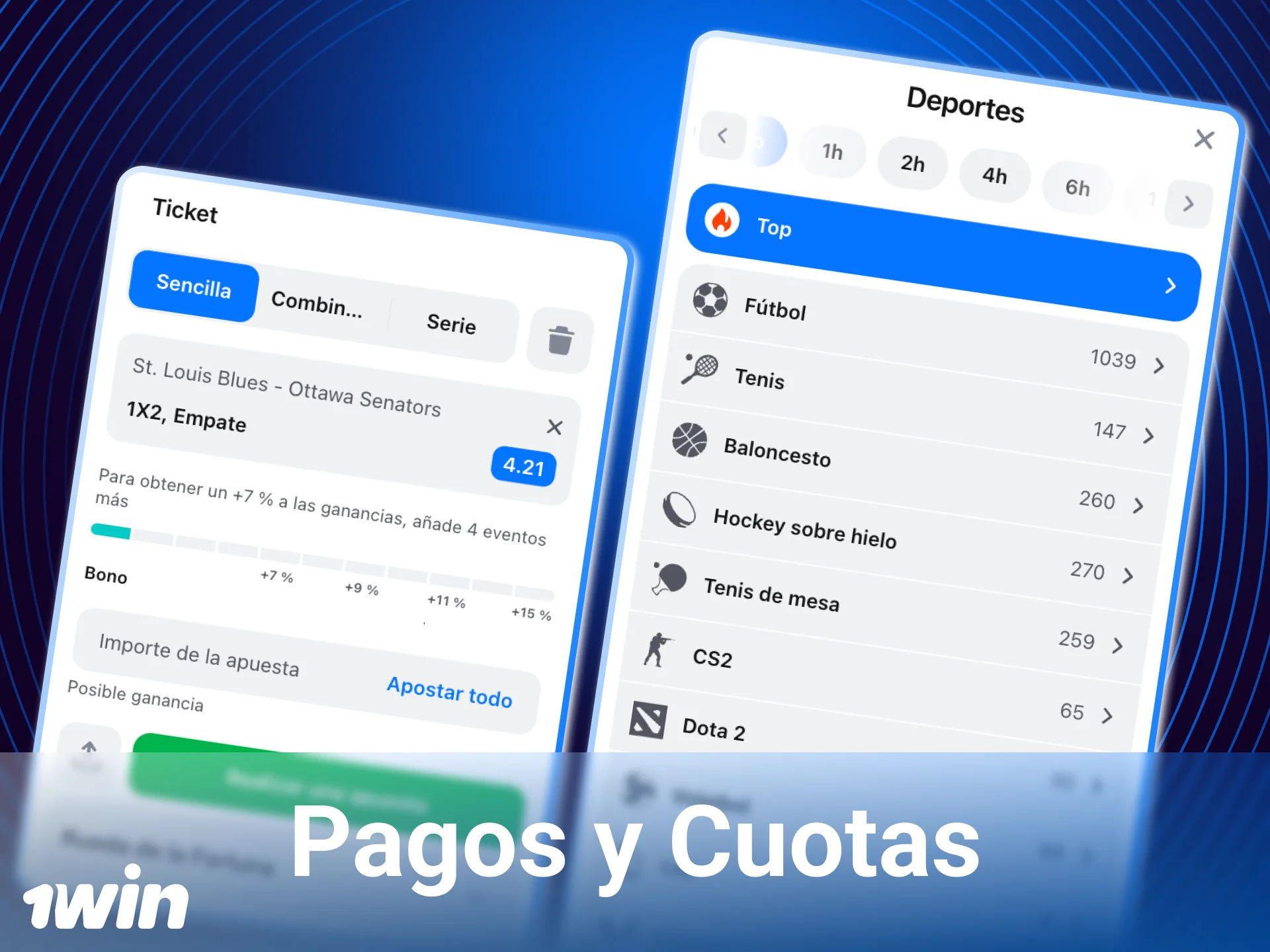 Elija apuestas Totales o Hándicap en el casino en línea 1win.