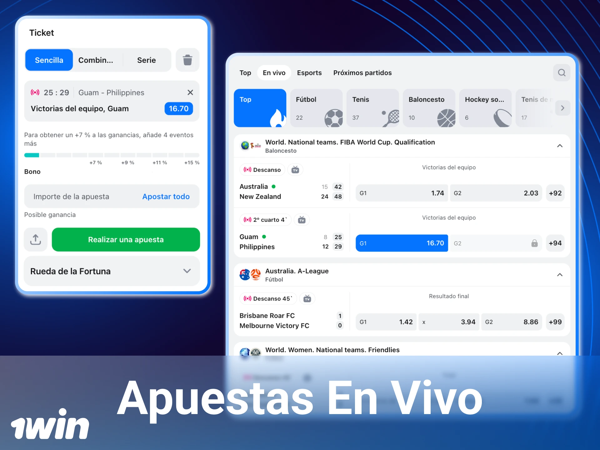 Puedo apostar en partidos deportivos en vivo en el casino en línea 1win.