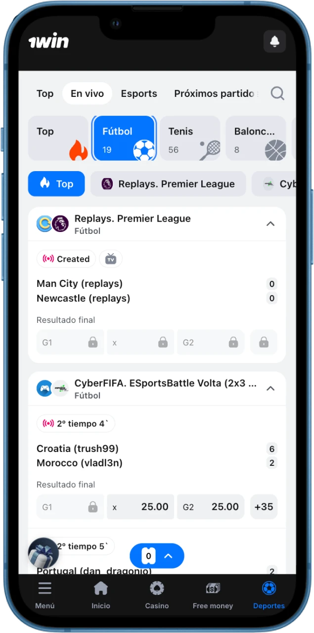 Vaya a la sección de deportes del casino en línea 1win y elija un partido para apostar.
