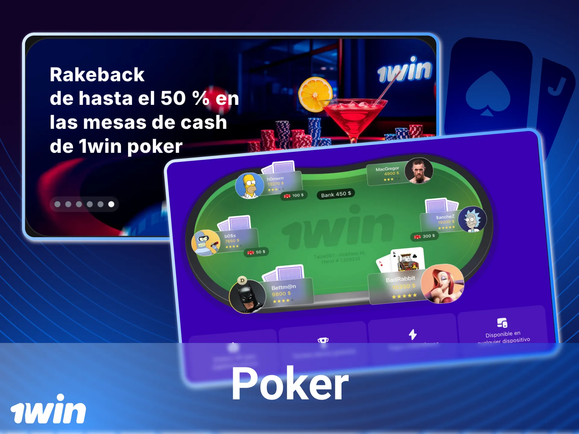 Únete al lobby de póker en línea de 1win y compite en Hold'em, Omaha y torneos con dinero real ahora.