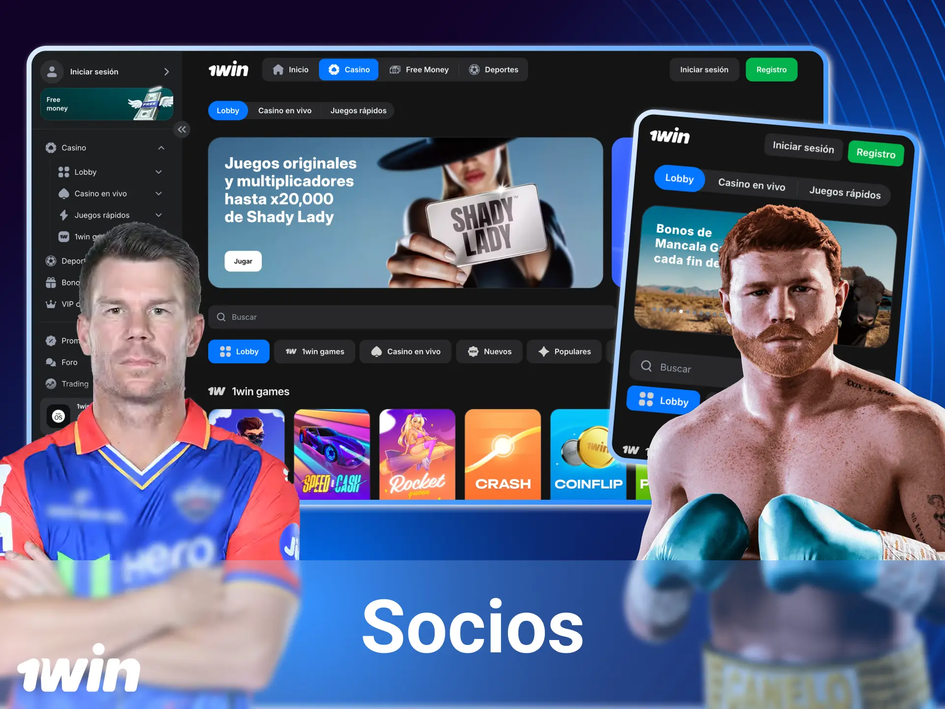 Conoce a los embajadores globales de 1win, entre ellos Canelo Álvarez, David Warner y Jon Jones, y descubre la presencia internacional de la marca.
