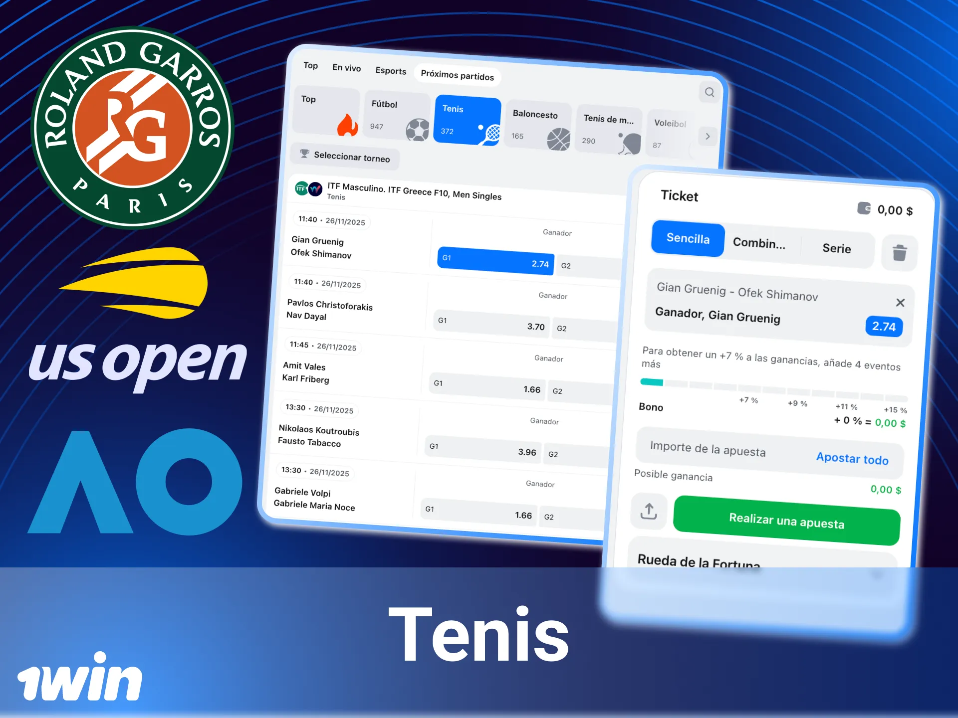 Apuesta en los principales torneos de tenis online en 1win y disfruta de actualizaciones en vivo y cuotas rápidas ahora.