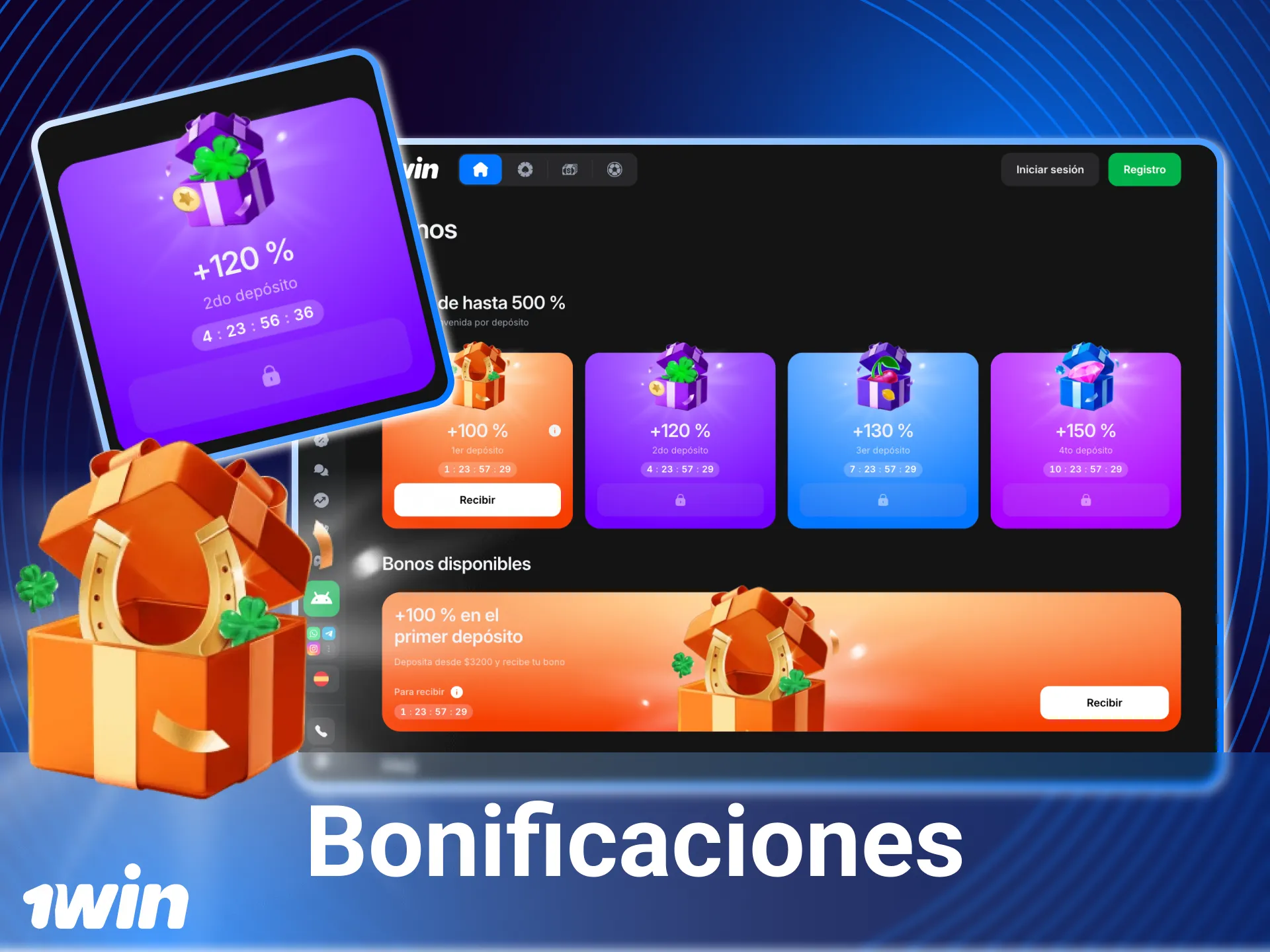 Después del registro, los jugadores reciben un bono de bienvenida en el casino en línea 1win.