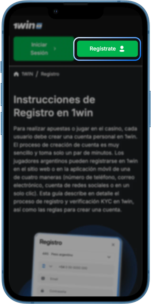 Vaya al sitio web del casino en línea 1win para crear una cuenta.